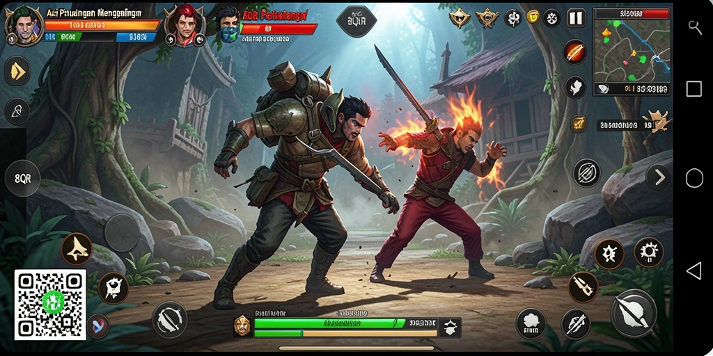 Screenshot utama 8QR menampilkan pertarungan aksi mendebarkan.