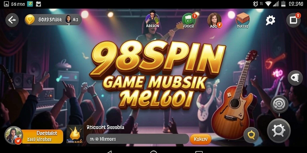 Tampilan gameplay 98SPIN yang menarik dengan musik yang dinamis.