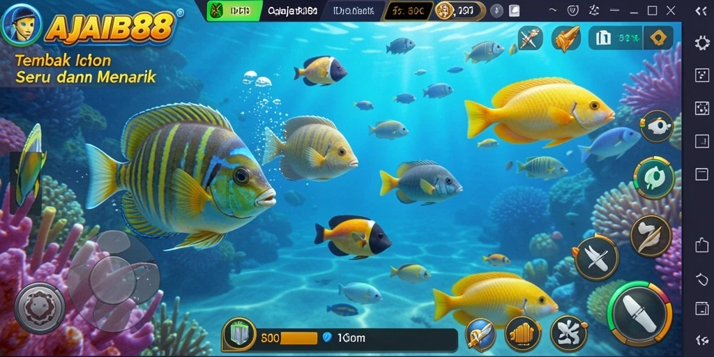 Tampilan menarik dari gameplay AJAIB88 saat menembak ikan.