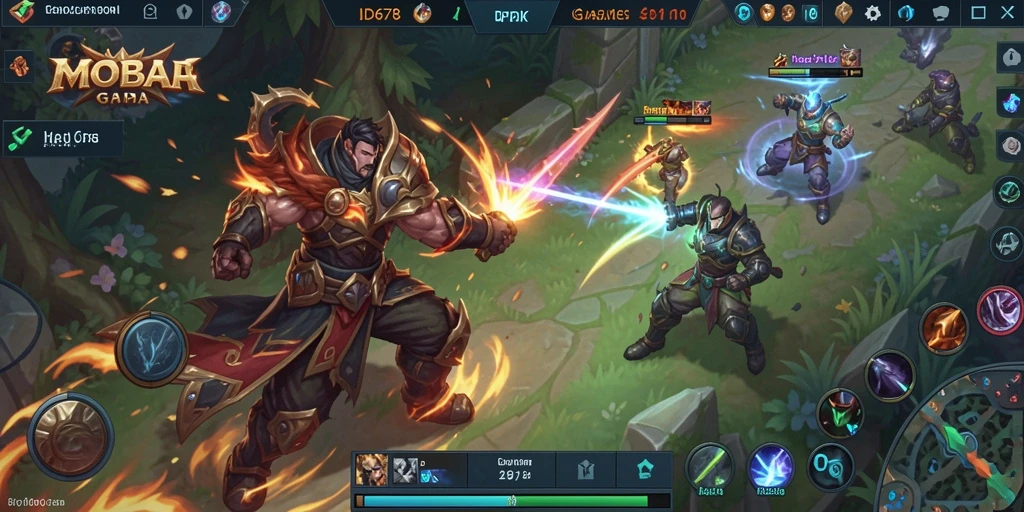 Tampilan gameplay menegangkan dengan aksi karakter MOBA.