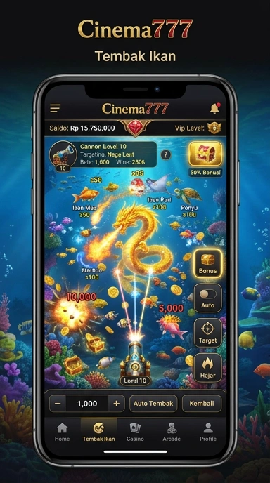 Screenshot antarmuka utama aplikasi cinema777.